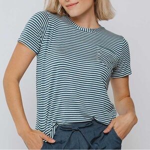 Albion Basic Tee Steel Blue Stripe; Sz Large